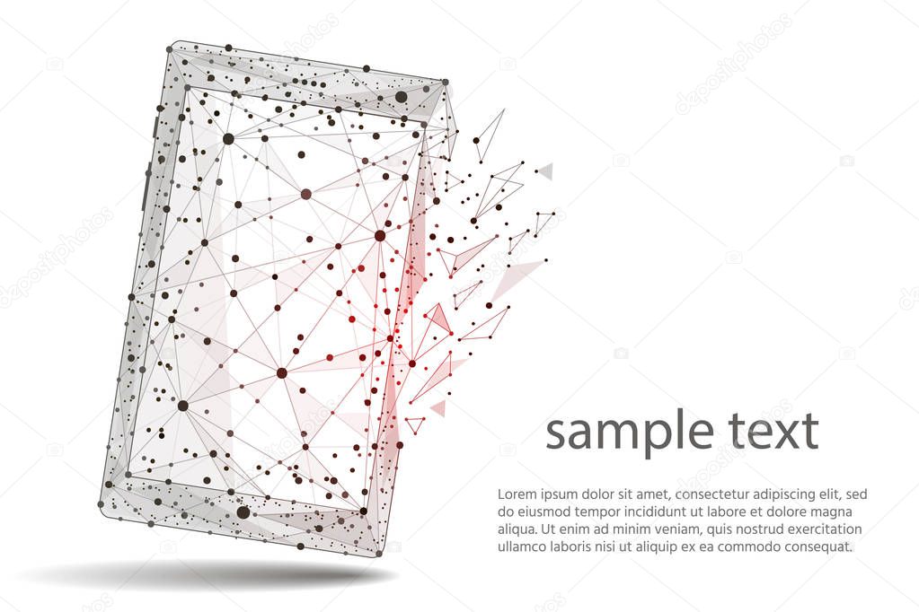 abstract design of mobile phone smartphone. isolated from low poly wireframe on white background.  abstract polygonal image mash line and point.for printing and web elements