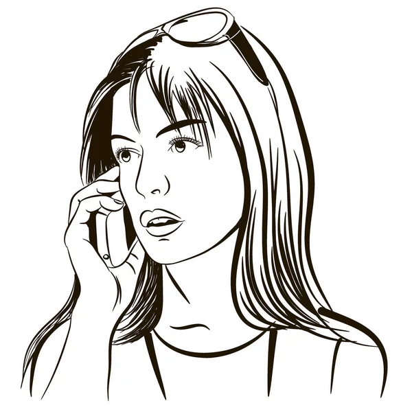 Το κορίτσι μιλάει στο τηλέφωνο. αφηρημένα σχέδια. αποτελείται από γραμμές σε λευκό φόντο. Εικονογράφηση. — Φωτογραφία Αρχείου