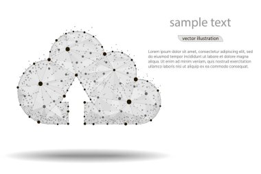 bulut depolama soyut tasarım, düşük Poli tel kafes beyaz zemin üzerine gelen izole. Vektör soyut poligonal görüntü mash çizgi ve nokta. Dijital grafik illüstrasyon