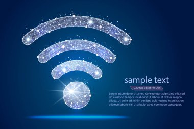 Kablosuz simgesi soyut tasarım yaratıldı yıldızlar ve alanı, arka planda takımyıldızların şeklinde izole düşük Poli tel kafes üzerinde üzerinden. Vektör soyut poligonal görüntü mash çizgi ve nokta.