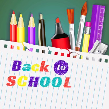 okula dönüş. Banner tasarımı. Şablon malzemeleri araçlarıyla. Metin için yer. Metin için yer. Gerçekçi katmanlı .