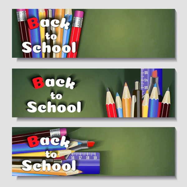 Retour à la conception de l'école en arrière-plan rouge avec des articles scolaires et des objets pour la promotion de rabais magasin . — Photo