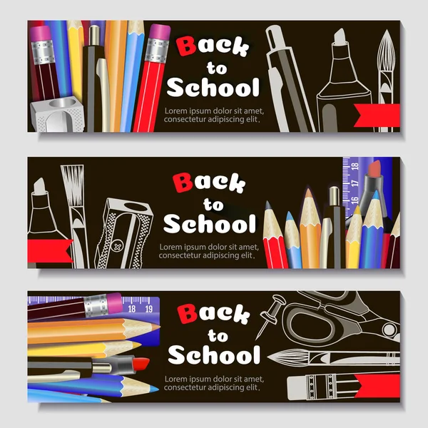 Voltar ao design da escola em fundo vermelho com itens escolares e objetos para promoção de desconto na loja . — Fotografia de Stock