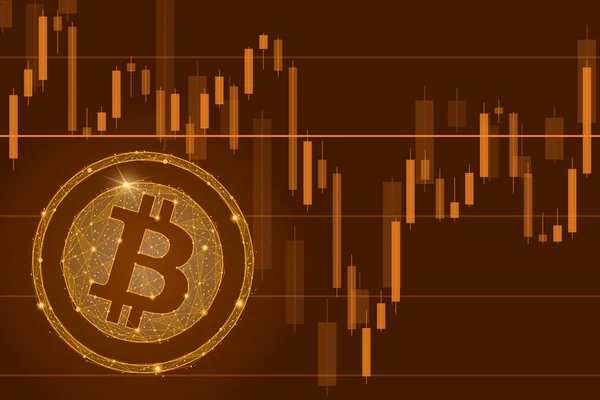 Bitcoin kryptoměn Ico mince prodej událost - blockchain firmy banner koncept. Padající Bitcoin ilustrace. Snížení graf — Stockový vektor
