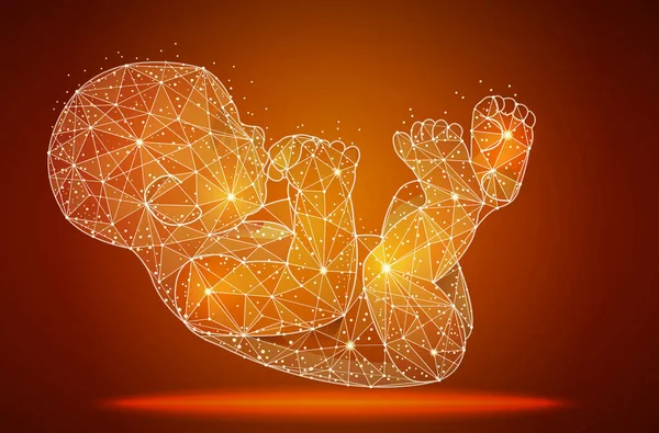 Fătul uman. Fetusi bionici artificiali cultivati, puncte si linii conectate, ilustratie vectoriala . — Vector de stoc
