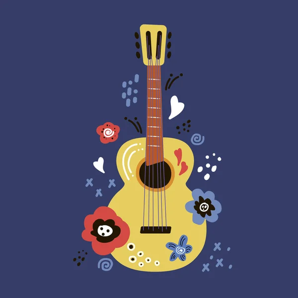 Guitar flat hand drawn vector illustration. Great element for banner made in vector. — Stock Vector