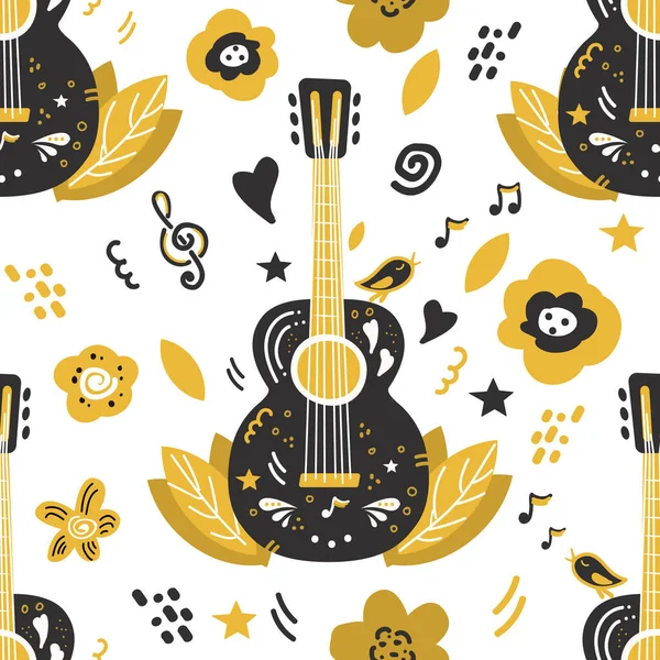 Motif sans couture. guitare acoustique. sur fond blanc . — Image vectorielle