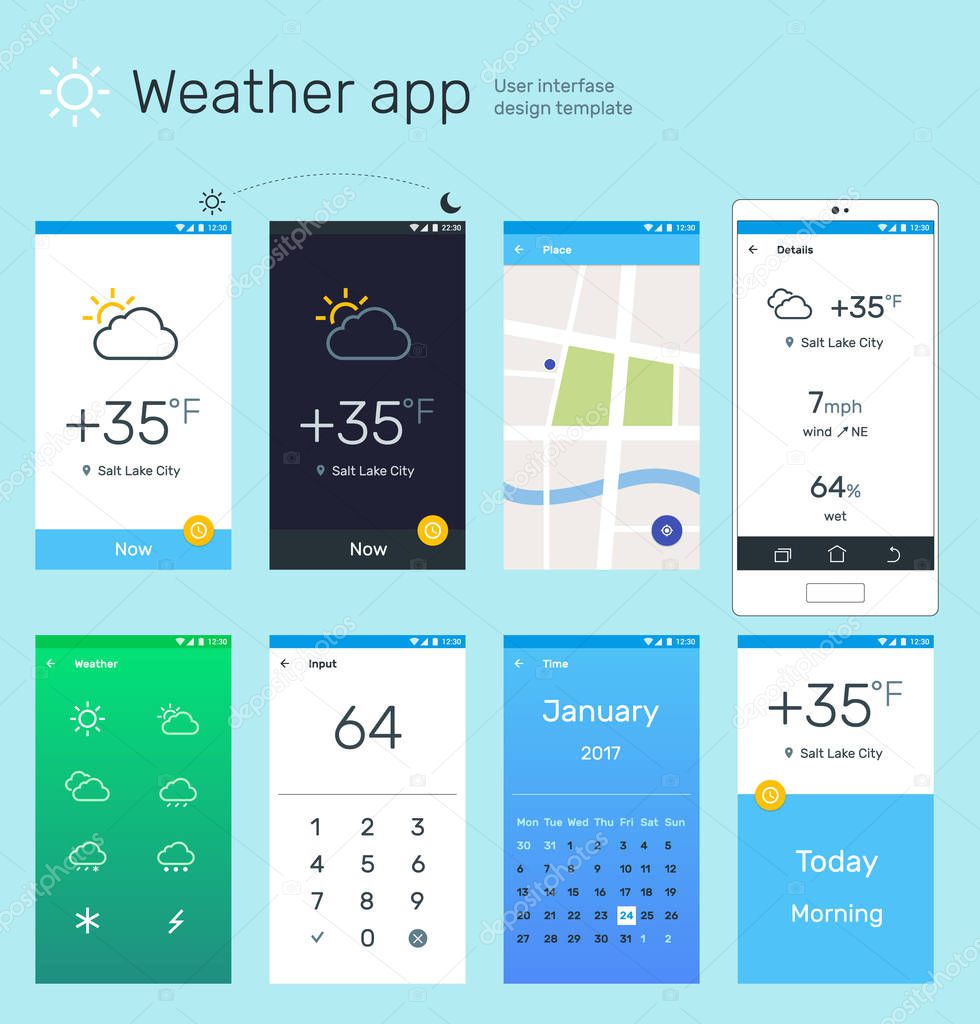 Weather mobile application screens.