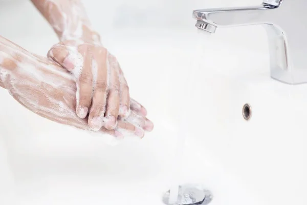 Men Washing Hands Every Time Eating Prevent Germs Viruses Covid — Stock Photo, Image