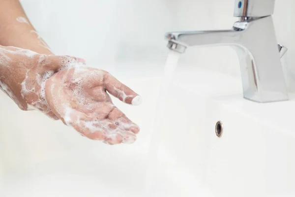 Men Washing Hands Every Time Eating Prevent Germs Viruses Covid — Stock Photo, Image