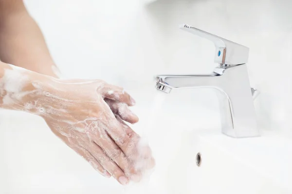 Men Washing Hands Every Time Eating Prevent Germs Viruses Covid — Stock Photo, Image