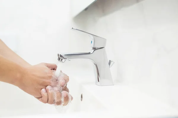 Men Washing Hands Every Time Eating Prevent Germs Viruses Covid — Stock Photo, Image
