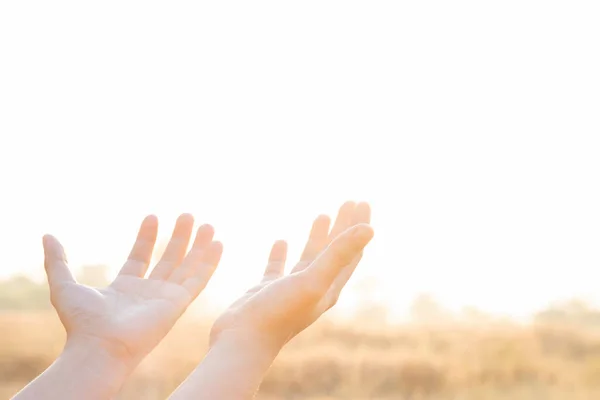 Human Hand Holds Cross Eucharist Therapy Bless God Helping Repent — Stock Photo, Image