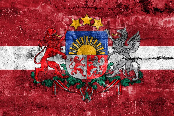 Flag of Latvia with Coat of Arms, painted on dirty wall — Stock Photo, Image