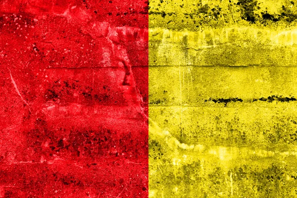 Piszkos fal festett Liege, Belgium zászlaja — Stock Fotó
