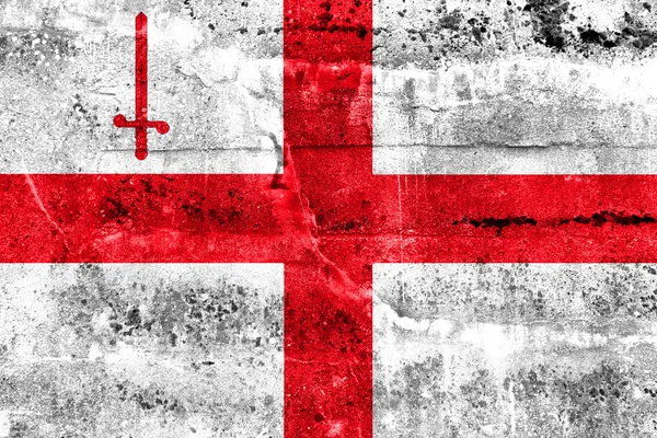 Flagge der Stadt London, England, Großbritannien, an schmutzige Wand gemalt — Stockfoto