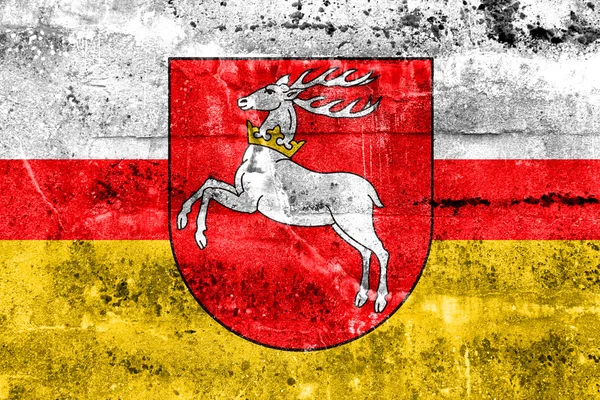 Flagge der Woiwodschaft Lublin, Polen, an schmutzige Wand gemalt — Stockfoto