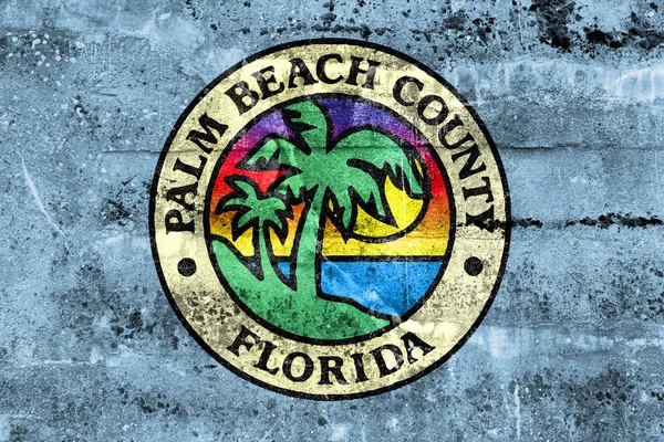 Bandiera della Contea di Palm Beach, Florida, Stati Uniti d'America, dipinta su parete sporca — Foto Stock