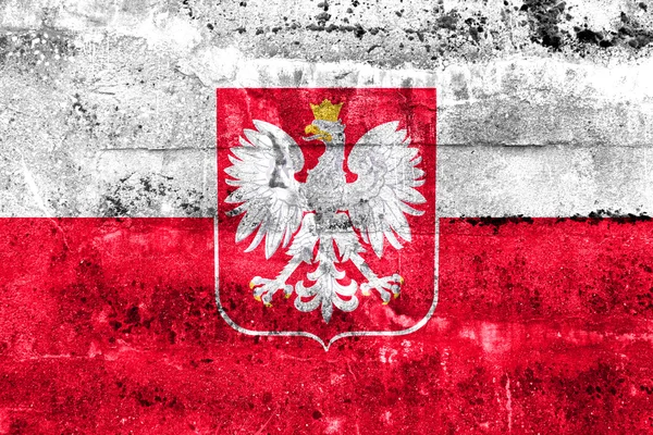 Polská vlajka s erbem, namalované na špinavé zdi — Stock fotografie