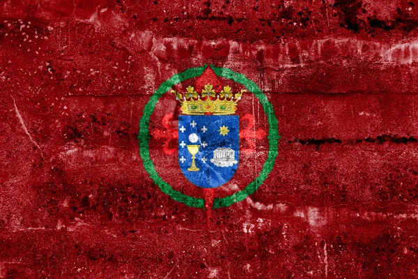 Flagge von santiago de compostela, Spanien, an schmutzige Wand gemalt — Stockfoto