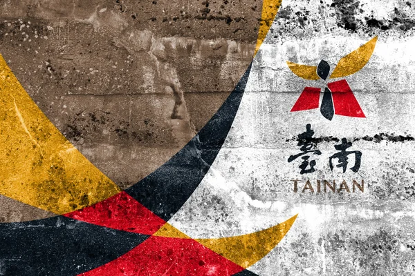 Flag of Tainan, Taiwan, painted on dirty wall — Stock Photo, Image