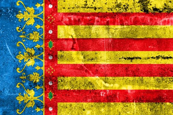 Vlajka Valencie, Španělsko, malované na špinavé zdi — Stock fotografie