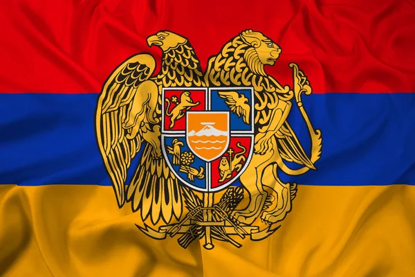Bandiera sventolante dell'Armenia con stemma — Foto Stock