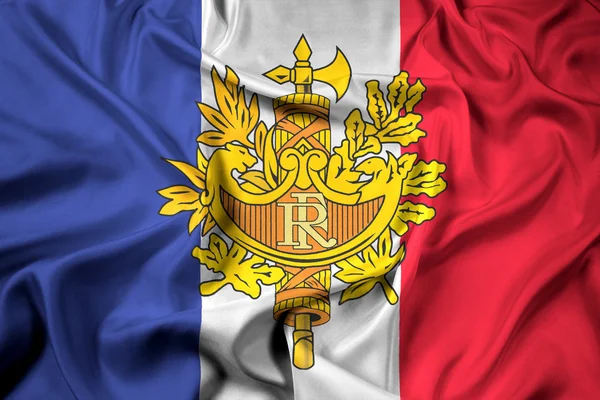 Acenando Bandeira da França com Emblema Nacional — Fotografia de Stock