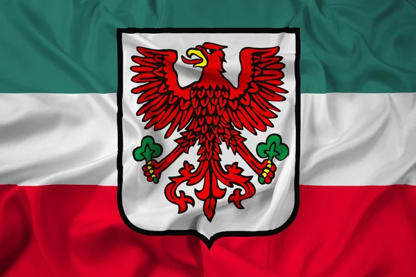 Waving Flag of Gorzow Wielkopolski with Coat of Arms, Poland — Stock Photo, Image