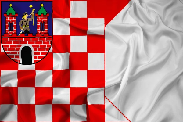 Zwaaien vlag van Kalisz, Polen — Stockfoto