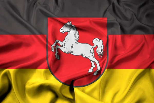 Aşağı Saksonya, Almanya bayrağı sallayarak — Stok fotoğraf