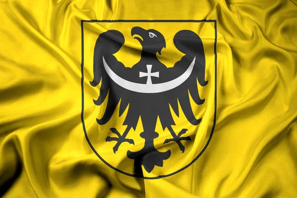 Flagge der niederschlesischen Woiwodschaft mit Wappen — Stockfoto