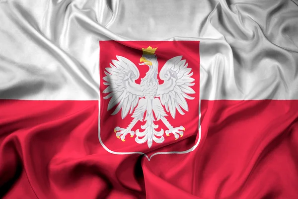 Bandera ondeante de Polonia con Escudo de Armas —  Fotos de Stock