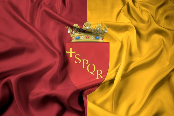 Acenando Bandeira de Roma com Brasão de Armas, Itália — Fotografia de Stock