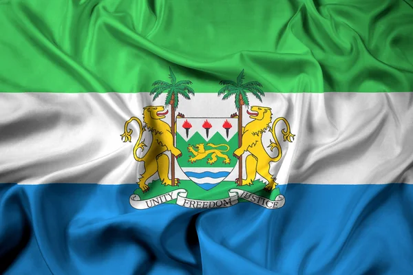 Bandeira ondulante de Serra Leoa com Brasão de Armas — Fotografia de Stock
