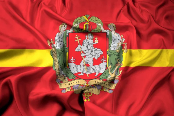 Viftande flagga Vilnius med vapensköld, Litauen — Stockfoto
