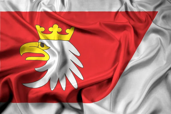 Wapperende vlag van Poolse woiwodschap Ermland-Mazurië — Stockfoto