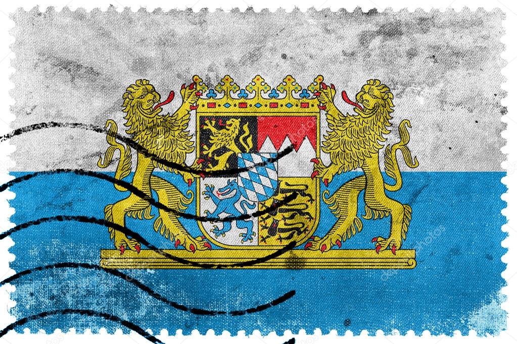 Flag of Bavaria with Coat of Arms, Germany, old postage stamp