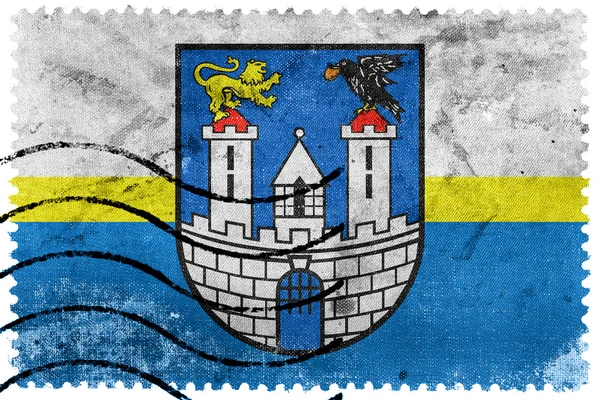 Vlag van Czestochowa met wapenschild (Polen), oude postzegel — Stockfoto
