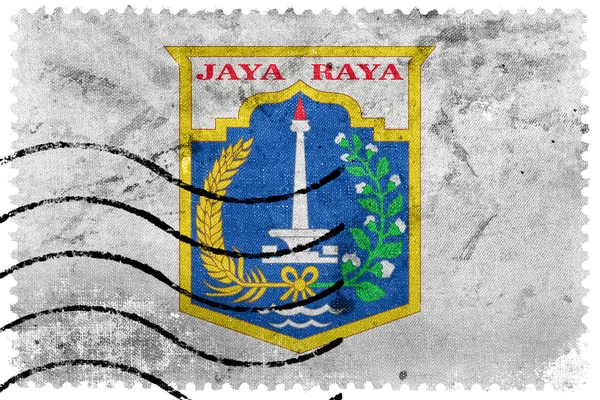Vlag van Jakarta, Indonesië, oude postzegel — Stockfoto