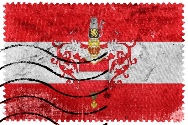 Vlajka města Leuven s erbem, Belgie, staré poštovní známka — Stock fotografie