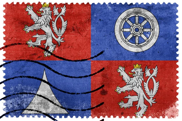 Bandiera della Regione Liberec, Cechia, vecchio francobollo — Foto Stock