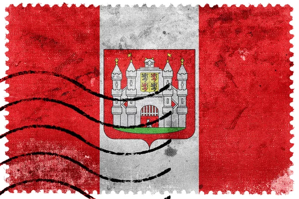 Vlajka Mons s erbem, Belgie, staré poštovní známka — Stock fotografie