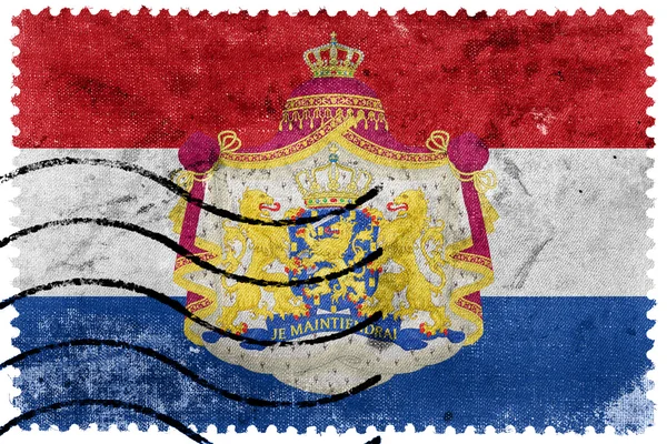 Flag of Netherlands with Coat of Arms, old postage stamp — Stock Photo, Image