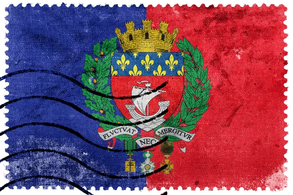 Vlag van Parijs met de oude postzegel wapenschild, Frankrijk, — Stockfoto