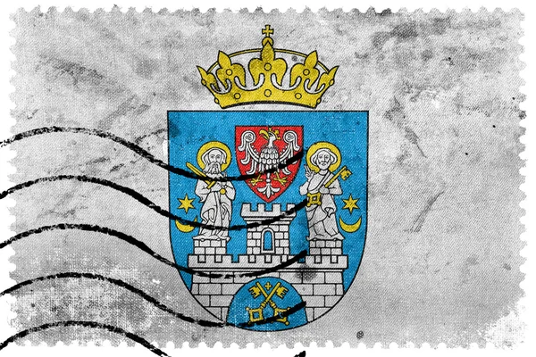 Flag of Poznan, Poland, old postage stamp — Stock Photo, Image