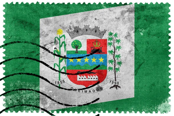 Bandeira de Queimados, Brasil, antigo selo postal — Fotografia de Stock