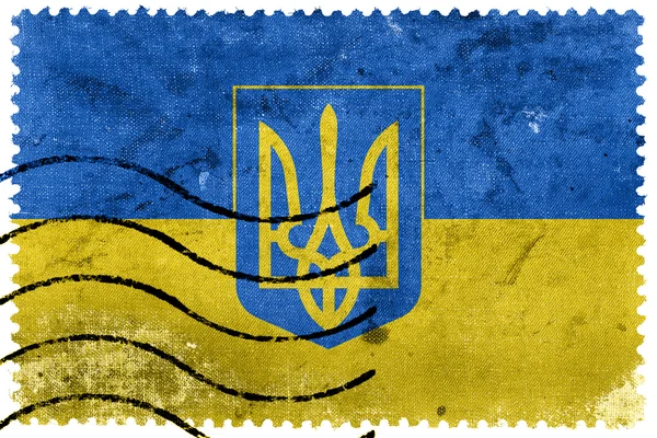 Flaga Ukrainy z herbem, starych znaczków pocztowych — Zdjęcie stockowe