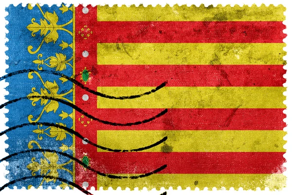 Vlag van Valencia, Spanje, oude postzegel — Stockfoto