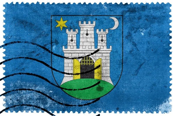 Flag of Zagreb, Croatia, old postage stamp — ストック写真